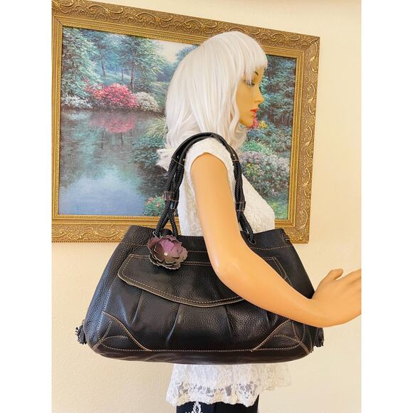 Vtg Cole Haan black pebble large baguette Shoulder bag - Picture 3 of 9